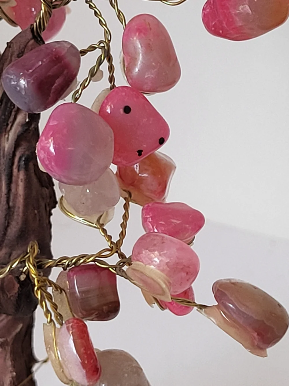 Pink Agate Gemstone Wire Bonsai Tree Of Life on Quartz Crystal Base 7